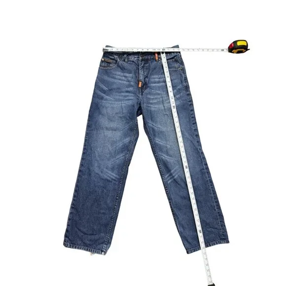 LR Geans Mens Size 30 Classic Fit Blue Denim Straight Leg Distressed - Picture 4 of 9